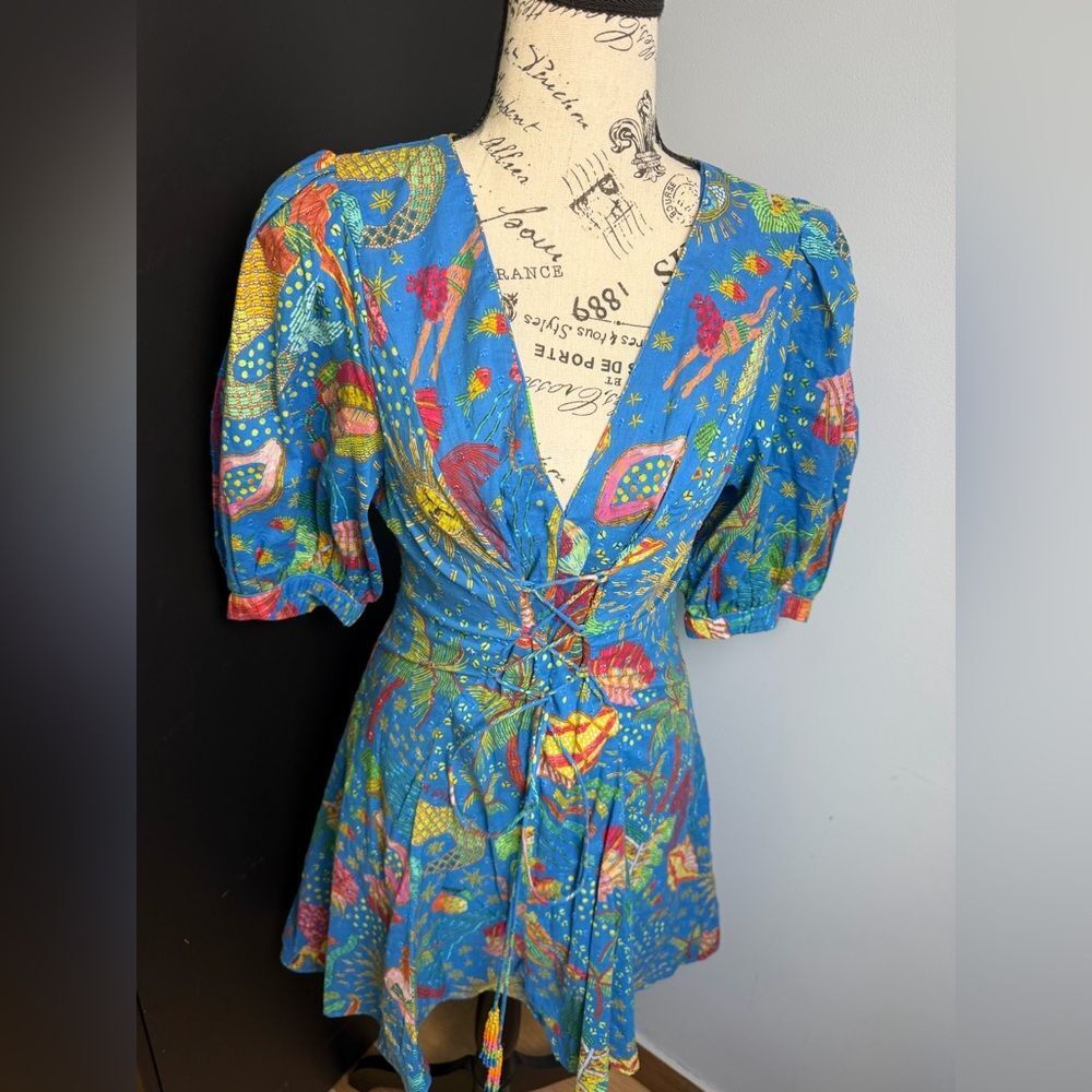Farm Rio Ocean Stories Lace Up Cotton Minidress NWT Size S - Picture 10 of 14